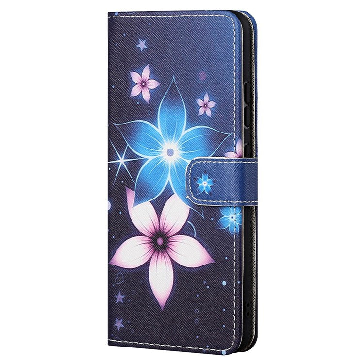 For Google Pixel 7a PU Leather Flip 3D Pattern Printing Phone Case Cross Texture Magnetic Closure Stand Folio Cover - Blue Flower