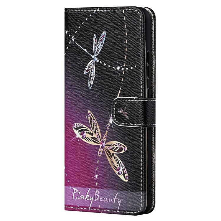 For Google Pixel 7a PU Leather Flip 3D Pattern Printing Phone Case Cross Texture Magnetic Closure Stand Folio Cover - Dragonflies
