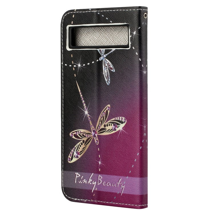 For Google Pixel 7a PU Leather Flip 3D Pattern Printing Phone Case Cross Texture Magnetic Closure Stand Folio Cover - Dragonflies