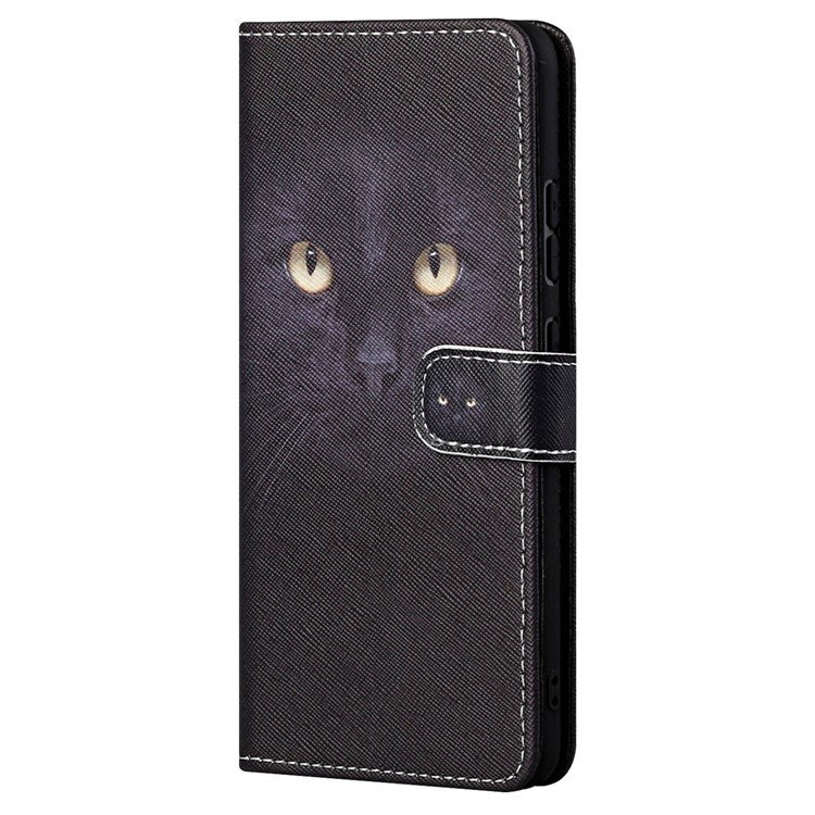 For Google Pixel 7a PU Leather Flip 3D Pattern Printing Phone Case Cross Texture Magnetic Closure Stand Folio Cover - Cat's Eye