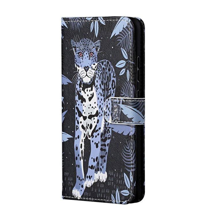 For Google Pixel 7a PU Leather Flip 3D Pattern Printing Phone Case Cross Texture Magnetic Closure Stand Folio Cover - Leopard