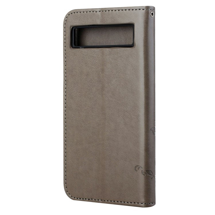 For Google Pixel 7a PU Leather Wallet Phone Case Imprinted Butterfly Flower Pattern Magnetic Closure Stand Flip Cover with Strap - Grey