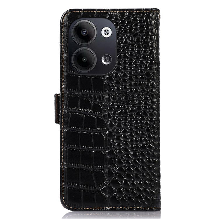 Shockproof Phone Case For Oppo Reno9 Pro 5G / Reno9 5G RFID Blocking Stand Wallet Crocodile Texture Genuine Cowhide Leather Cell Phone Cover - Black