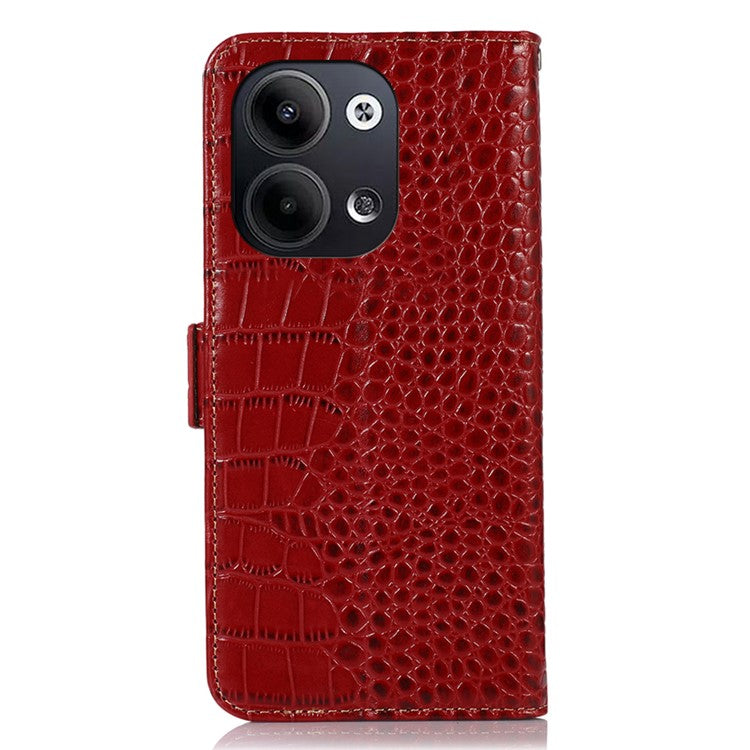 Shockproof Phone Case For Oppo Reno9 Pro 5G / Reno9 5G RFID Blocking Stand Wallet Crocodile Texture Genuine Cowhide Leather Cell Phone Cover - Red