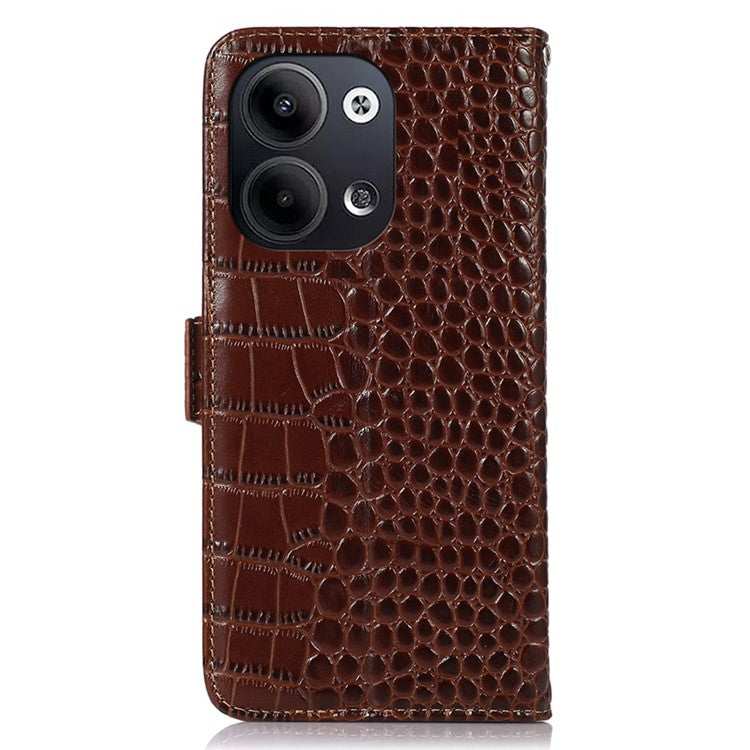 Shockproof Phone Case For Oppo Reno9 Pro 5G / Reno9 5G RFID Blocking Stand Wallet Crocodile Texture Genuine Cowhide Leather Cell Phone Cover - Brown