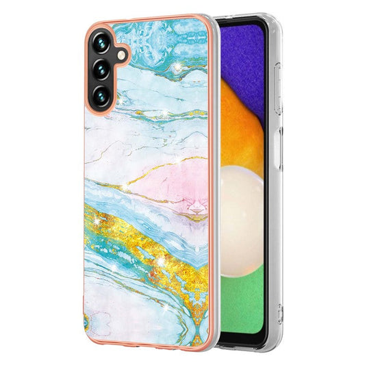 For Samsung Galaxy A34 5G YB IMD Series-2 Marble Pattern Anti-collision Phone Case Soft TPU Electroplating Frame Shockproof Protection Skin Shell IMD Back Cover - Green 004
