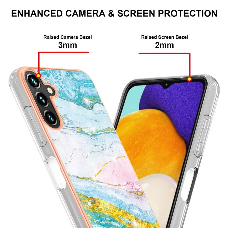 For Samsung Galaxy A34 5G YB IMD Series-2 Marble Pattern Anti-collision Phone Case Soft TPU Electroplating Frame Shockproof Protection Skin Shell IMD Back Cover - Green 004