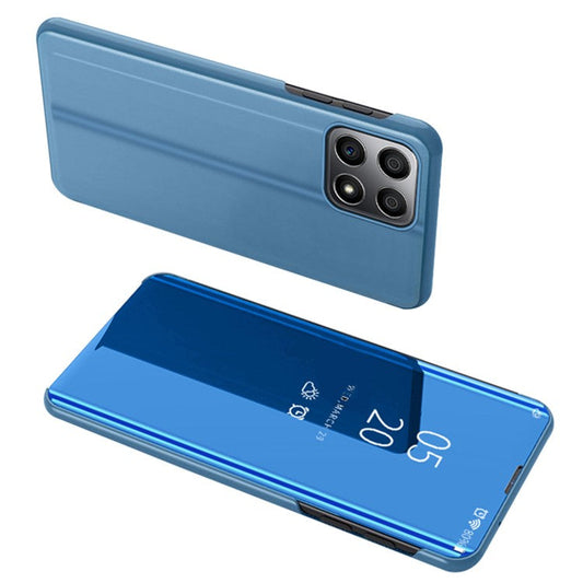 For Honor X8 5G / X6 / 70 Lite View Window PU Leather Case Hands-free Stand Mirror Electroplating Phone Cover Protector - Blue