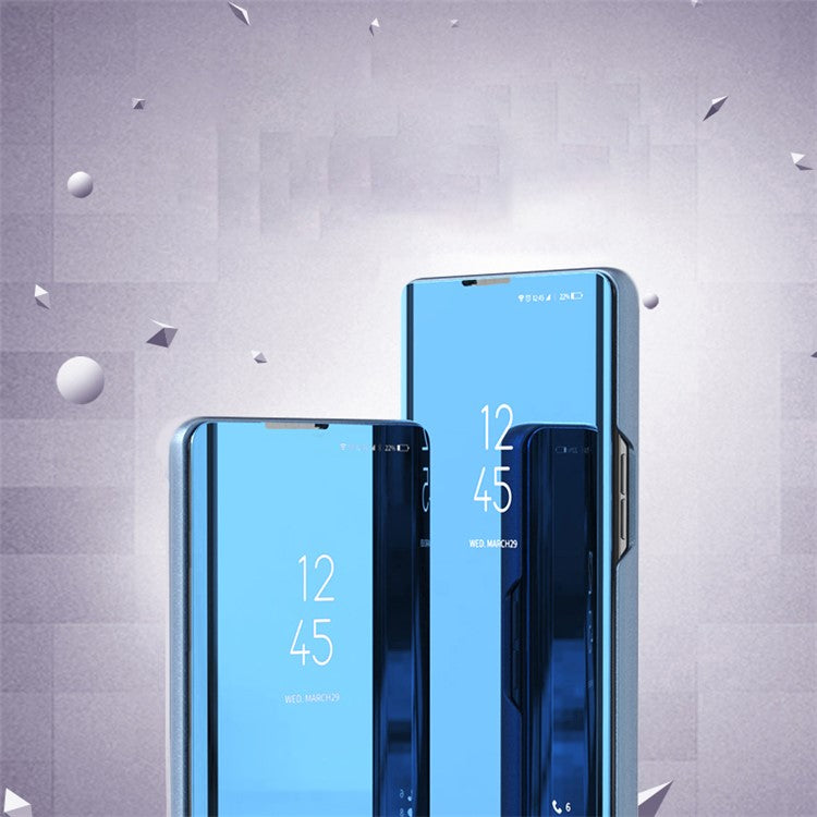For Honor X8 5G / X6 / 70 Lite View Window PU Leather Case Hands-free Stand Mirror Electroplating Phone Cover Protector - Silver