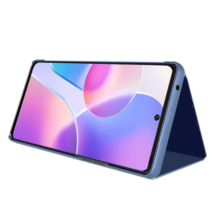 For Honor X8 5G / X6 / 70 Lite View Window PU Leather Case Hands-free Stand Mirror Electroplating Phone Cover Protector - Purple