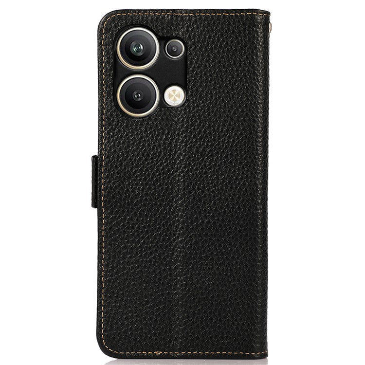KHAZNEH for Oppo Reno9 Pro+ 5G RFID Blocking Full Protection Wallet Stand Case Litchi Texture Genuine Leather Folio Flip Phone Cover - Black