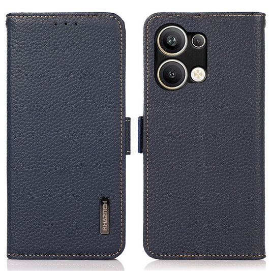 KHAZNEH for Oppo Reno9 Pro+ 5G RFID Blocking Full Protection Wallet Stand Case Litchi Texture Genuine Leather Folio Flip Phone Cover - Blue