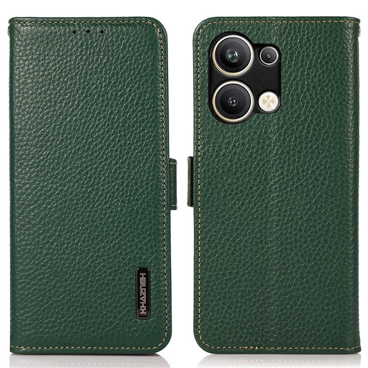 KHAZNEH for Oppo Reno9 Pro+ 5G RFID Blocking Full Protection Wallet Stand Case Litchi Texture Genuine Leather Folio Flip Phone Cover - Green