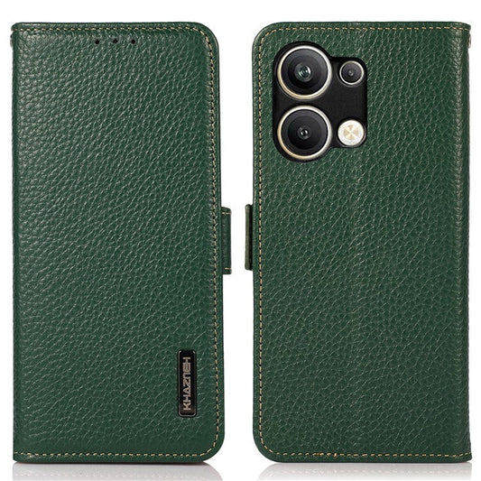 KHAZNEH for Oppo Reno9 Pro+ 5G RFID Blocking Full Protection Wallet Stand Case Litchi Texture Genuine Leather Folio Flip Phone Cover - Green