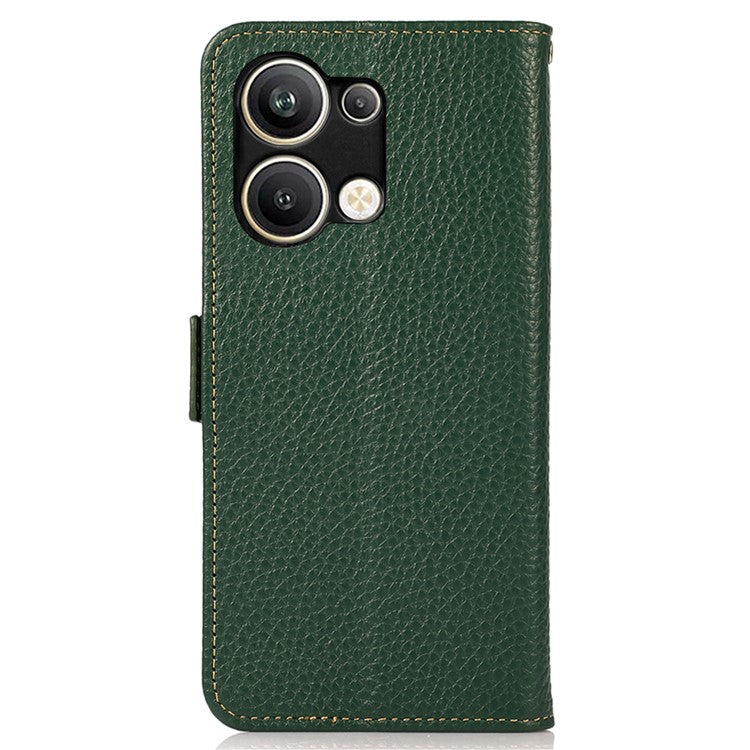 KHAZNEH for Oppo Reno9 Pro+ 5G RFID Blocking Full Protection Wallet Stand Case Litchi Texture Genuine Leather Folio Flip Phone Cover - Green