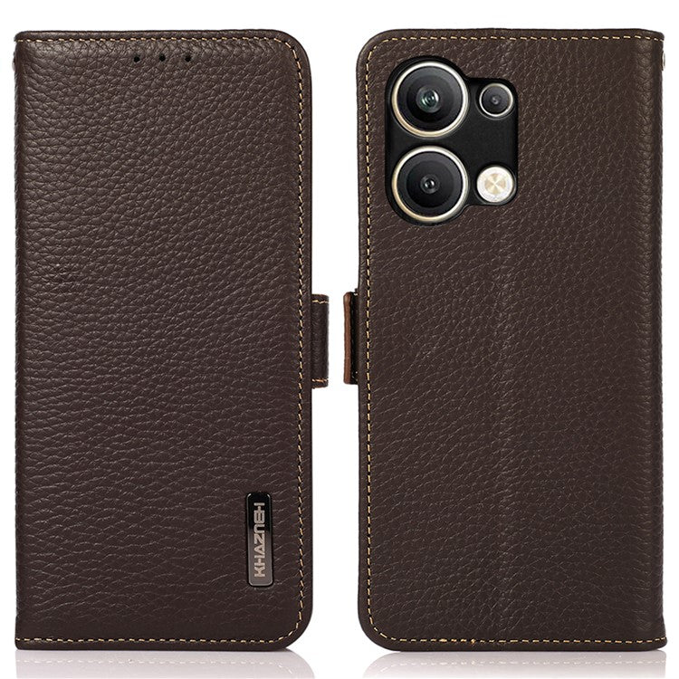 KHAZNEH for Oppo Reno9 Pro+ 5G RFID Blocking Full Protection Wallet Stand Case Litchi Texture Genuine Leather Folio Flip Phone Cover - Brown