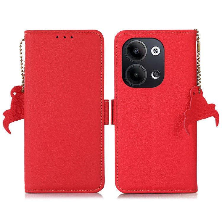 TJ Series For Oppo Reno9 5G / Reno9 Pro 5G RFID Blocking Genuine Cowhide Leather Phone Case Wallet Stand Magnetic Clasp Cover - Red