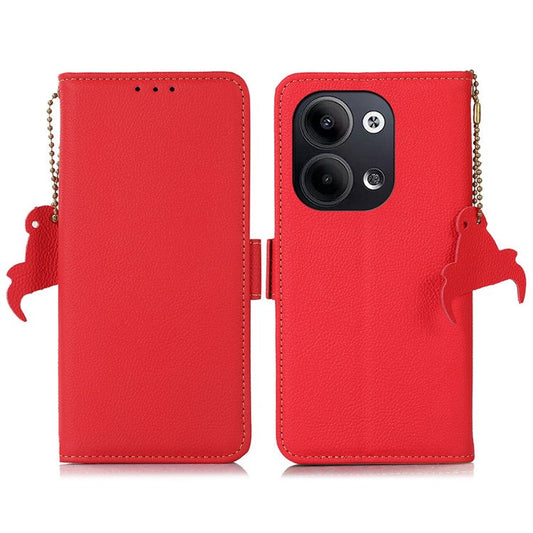TJ Series For Oppo Reno9 5G / Reno9 Pro 5G RFID Blocking Genuine Cowhide Leather Phone Case Wallet Stand Magnetic Clasp Cover - Red