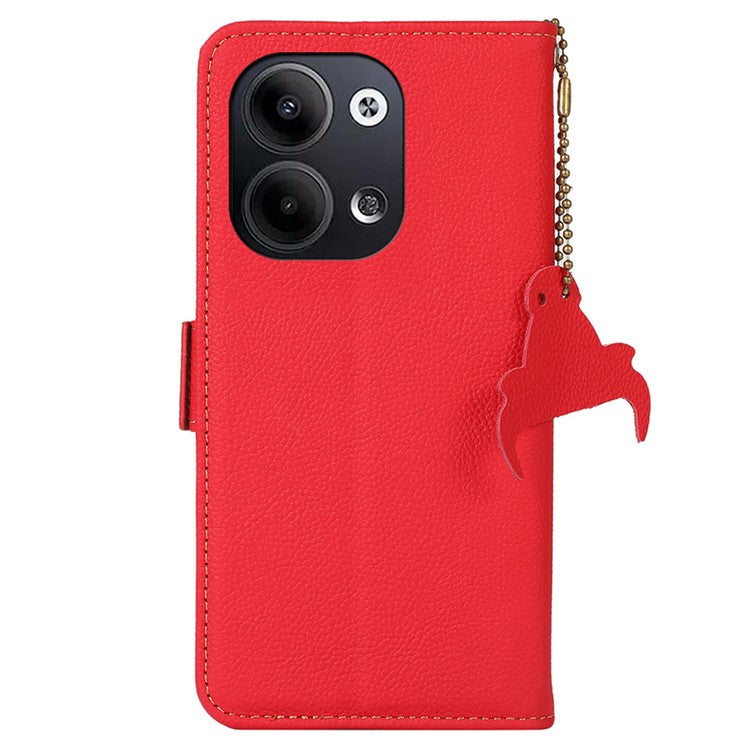 TJ Series For Oppo Reno9 5G / Reno9 Pro 5G RFID Blocking Genuine Cowhide Leather Phone Case Wallet Stand Magnetic Clasp Cover - Red
