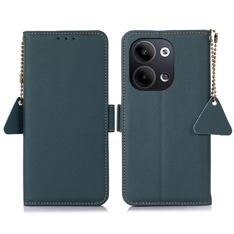 TJ Series For Oppo Reno9 5G / Reno9 Pro 5G RFID Blocking Genuine Cowhide Leather Phone Case Wallet Stand Magnetic Clasp Cover - Green