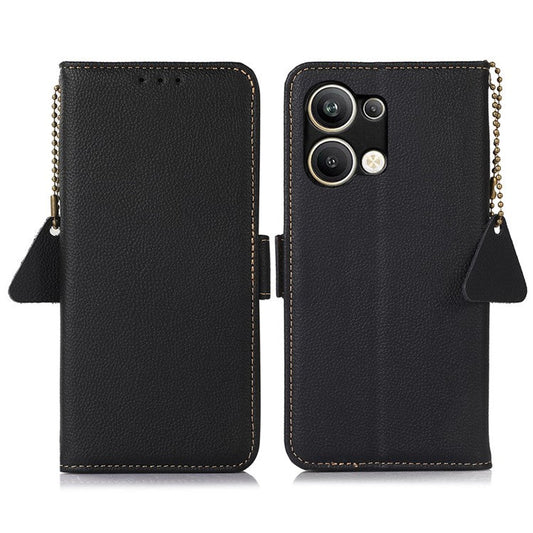 TJ Series For Oppo Reno9 Pro+ 5G RFID Blocking Phone Cover Genuine Cowhide Leather Magnetic Clasp Case with Wallet Stand - Black