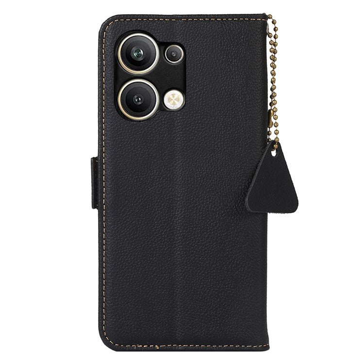 TJ Series For Oppo Reno9 Pro+ 5G RFID Blocking Phone Cover Genuine Cowhide Leather Magnetic Clasp Case with Wallet Stand - Black