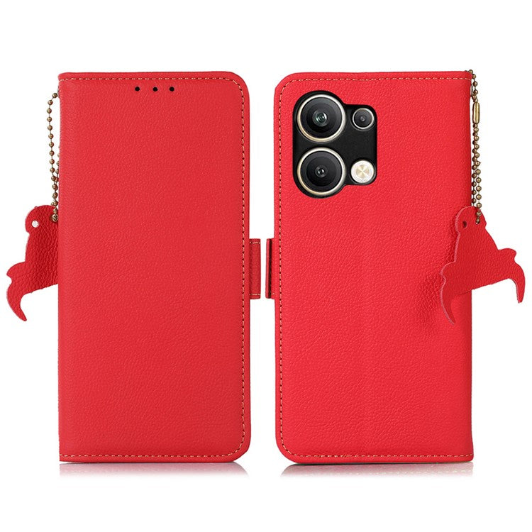 TJ Series For Oppo Reno9 Pro+ 5G RFID Blocking Phone Cover Genuine Cowhide Leather Magnetic Clasp Case with Wallet Stand - Red