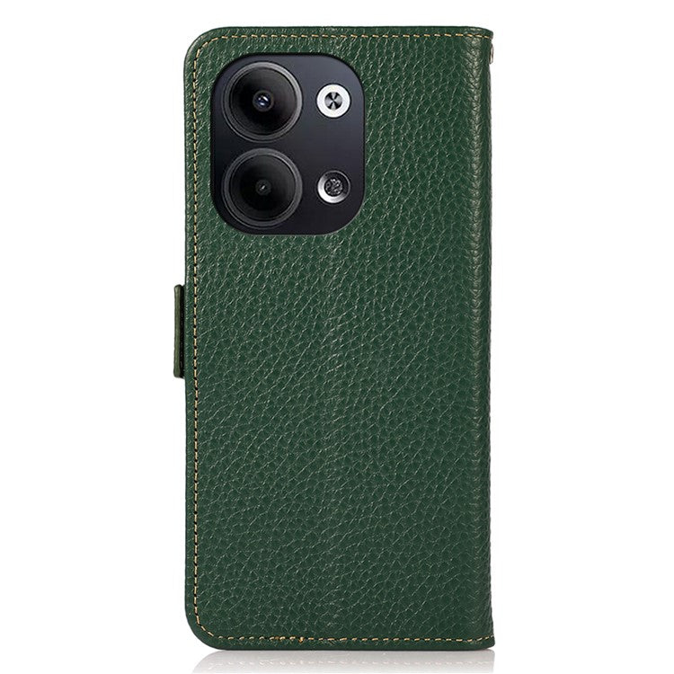 KHAZNEH for Oppo Reno9 5G / Reno9 Pro 5G RFID Blocking Phone Case Litchi Texture Genuine Leather Stand Wallet Shockproof Cover - Green