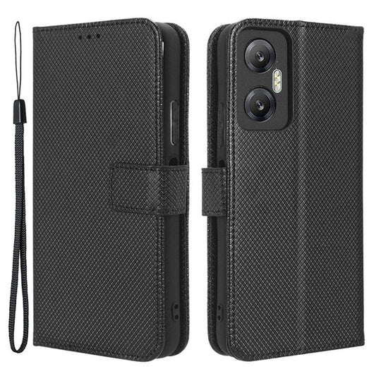 For Infinix Hot 20 5G / X666 / X666B Diamond Texture PU Leather Phone Case with Foldable Stand Wallet - Black