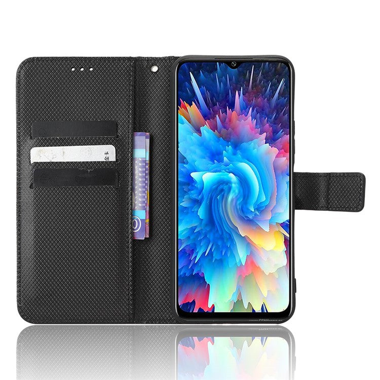 For Infinix Hot 20 5G / X666 / X666B Diamond Texture PU Leather Phone Case with Foldable Stand Wallet - Black