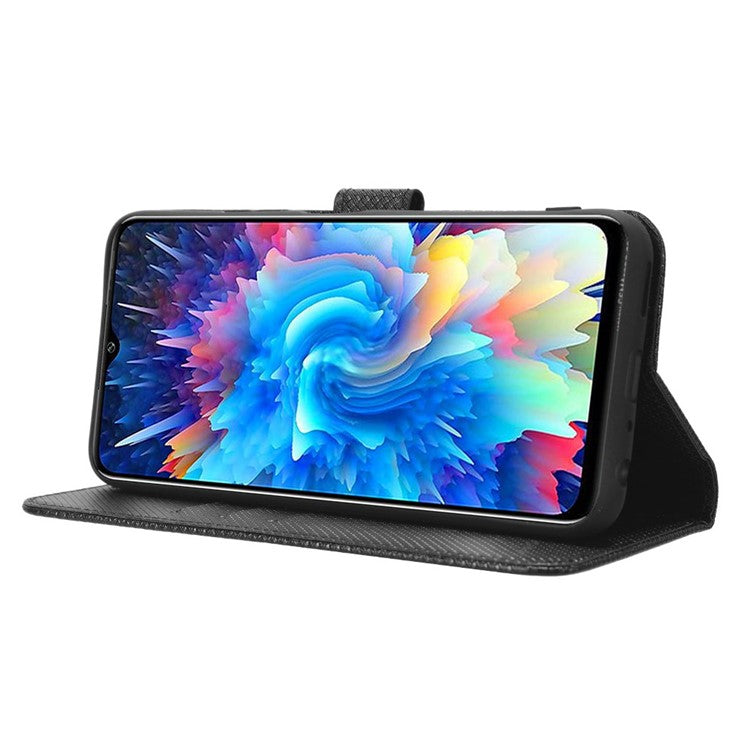 For Infinix Hot 20 5G / X666 / X666B Diamond Texture PU Leather Phone Case with Foldable Stand Wallet - Black