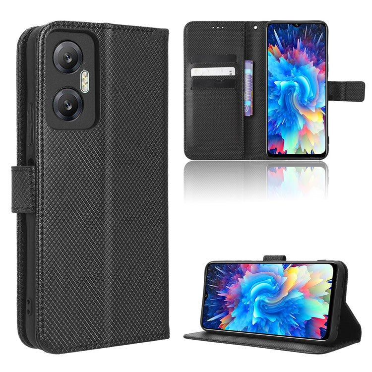 For Infinix Hot 20 5G / X666 / X666B Diamond Texture PU Leather Phone Case with Foldable Stand Wallet - Black