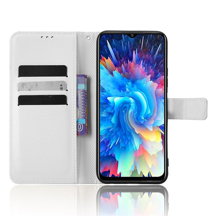 For Infinix Hot 20 5G / X666 / X666BDiamond Texture PU Leather Phone Case with Foldable Stand Wallet - White