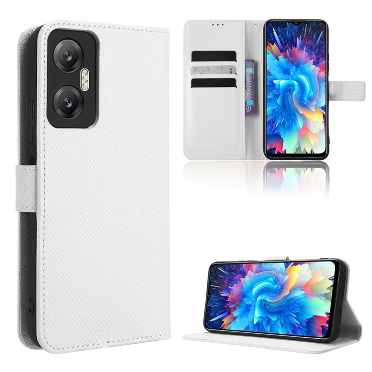 For Infinix Hot 20 5G / X666 / X666BDiamond Texture PU Leather Phone Case with Foldable Stand Wallet - White