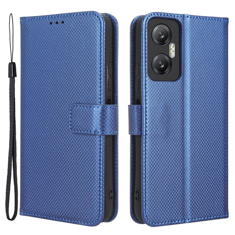 For Infinix Hot 20 5G / X666 / X666B Diamond Texture PU Leather Phone Case with Foldable Stand Wallet - Blue