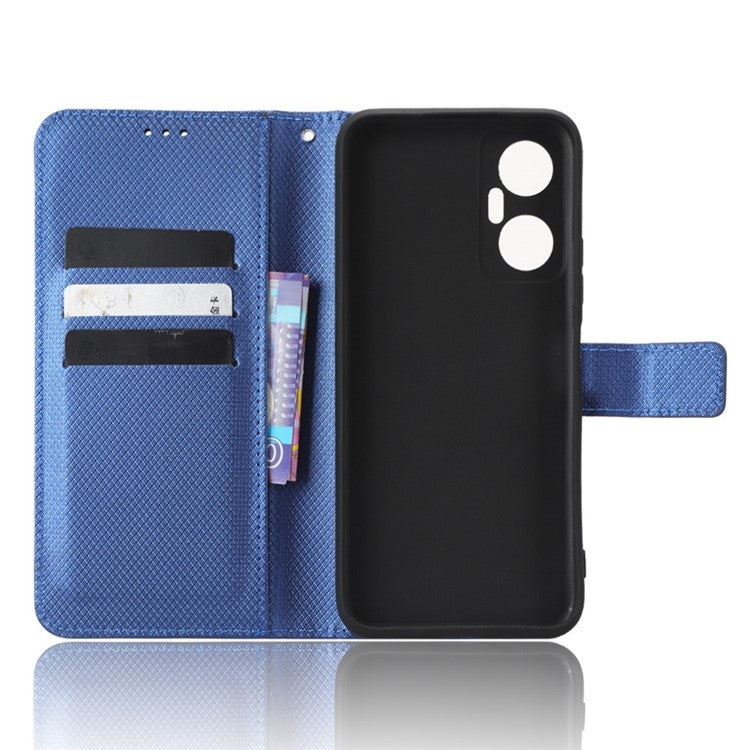 For Infinix Hot 20 5G / X666 / X666B Diamond Texture PU Leather Phone Case with Foldable Stand Wallet - Blue