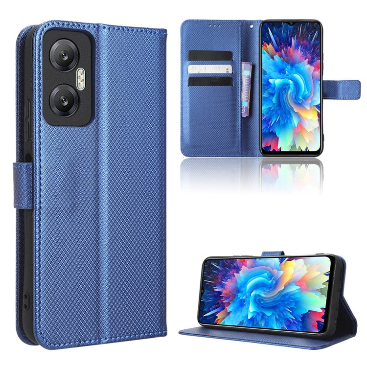 For Infinix Hot 20 5G / X666 / X666B Diamond Texture PU Leather Phone Case with Foldable Stand Wallet - Blue