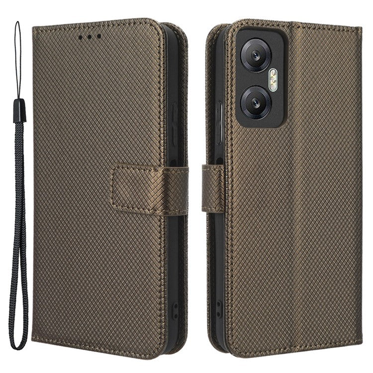 For Infinix Hot 20 5G / X666 / X666B Diamond Texture PU Leather Phone Case with Foldable Stand Wallet - Brown
