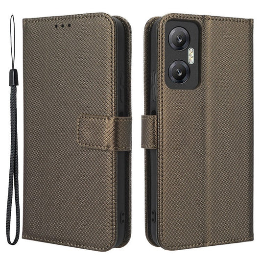 For Infinix Hot 20 5G / X666 / X666B Diamond Texture PU Leather Phone Case with Foldable Stand Wallet - Brown