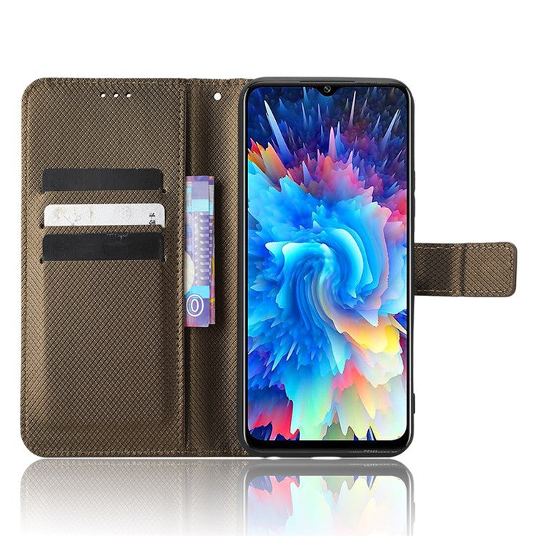 For Infinix Hot 20 5G / X666 / X666B Diamond Texture PU Leather Phone Case with Foldable Stand Wallet - Brown