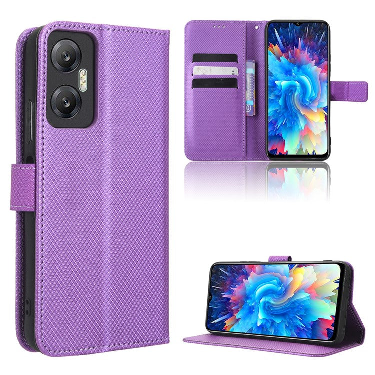 For Infinix Hot 20 5G / X666 / X666B Diamond Texture PU Leather Phone Case with Foldable Stand Wallet - Purple
