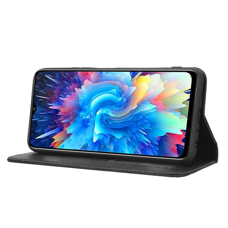 For Infinix Hot 20 5G X666 / X666B Wallet Phone Case Retro Texture Imprinted Pattern PU Leather Magnetic Auto Closing Phone Cover - Black