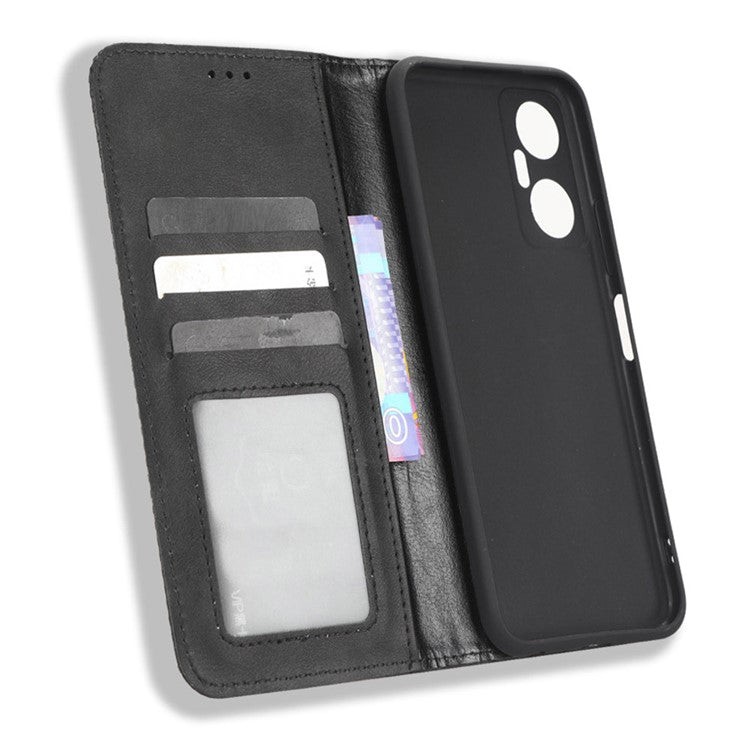 For Infinix Hot 20 5G X666 / X666B Wallet Phone Case Retro Texture Imprinted Pattern PU Leather Magnetic Auto Closing Phone Cover - Black