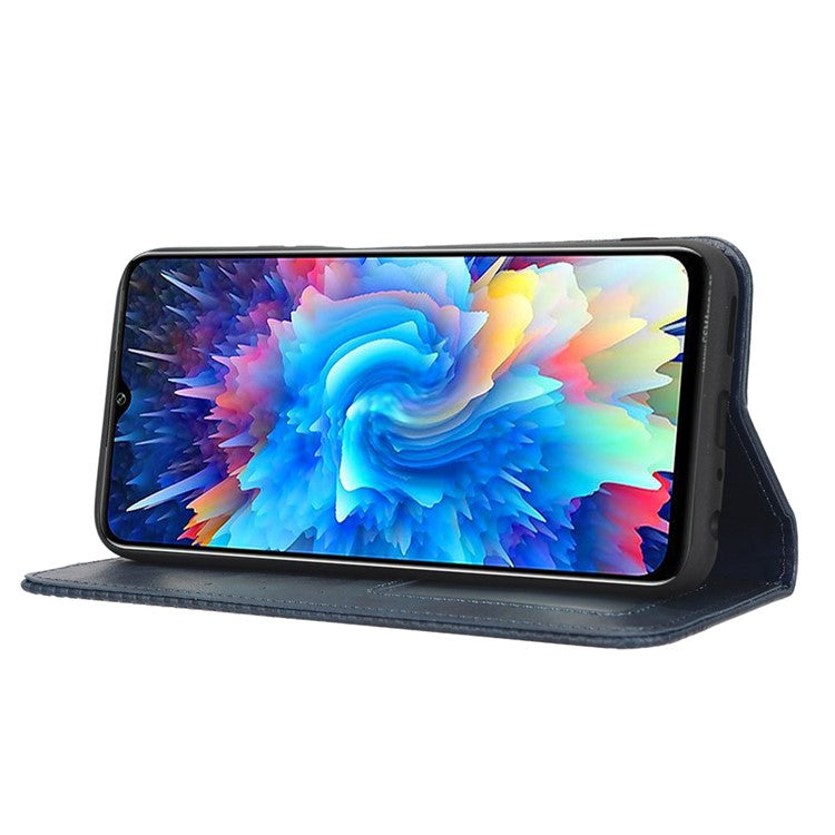 For Infinix Hot 20 5G X666 / X666B Wallet Phone Case Retro Texture Imprinted Pattern PU Leather Magnetic Auto Closing Phone Cover - Blue