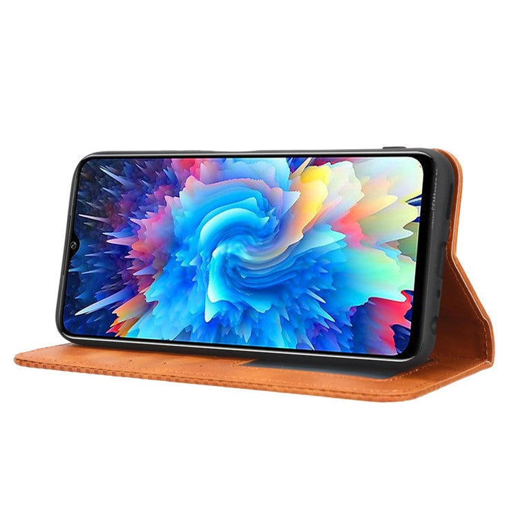 For Infinix Hot 20 5G X666 / X666B Wallet Phone Case Retro Texture Imprinted Pattern PU Leather Magnetic Auto Closing Phone Cover - Brown