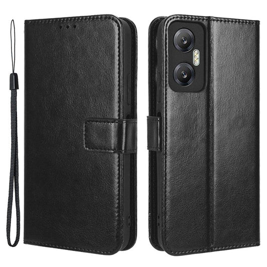 For Infinix Hot 20 5G / X666 / X666B Crazy Horse Texture PU Leather Flip Wallet Stand Phone Case with Strap - Black