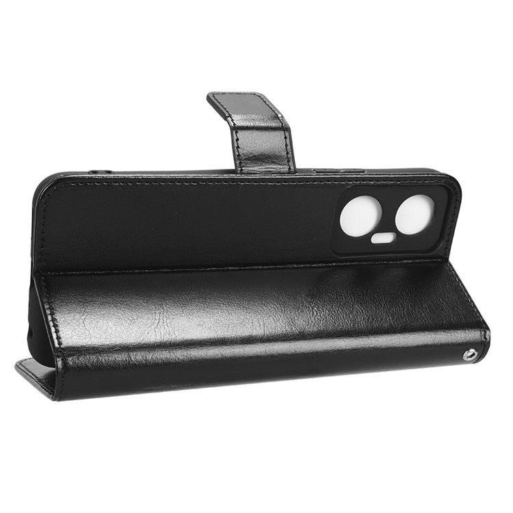 For Infinix Hot 20 5G / X666 / X666B Crazy Horse Texture PU Leather Flip Wallet Stand Phone Case with Strap - Black