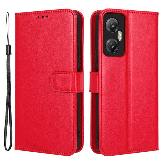For Infinix Hot 20 5G / X666 / X666B Crazy Horse Texture PU Leather Flip Wallet Stand Phone Case with Strap - Red