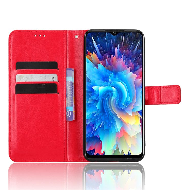 For Infinix Hot 20 5G / X666 / X666B Crazy Horse Texture PU Leather Flip Wallet Stand Phone Case with Strap - Red