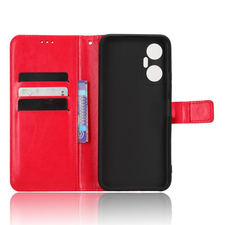 For Infinix Hot 20 5G / X666 / X666B Crazy Horse Texture PU Leather Flip Wallet Stand Phone Case with Strap - Red